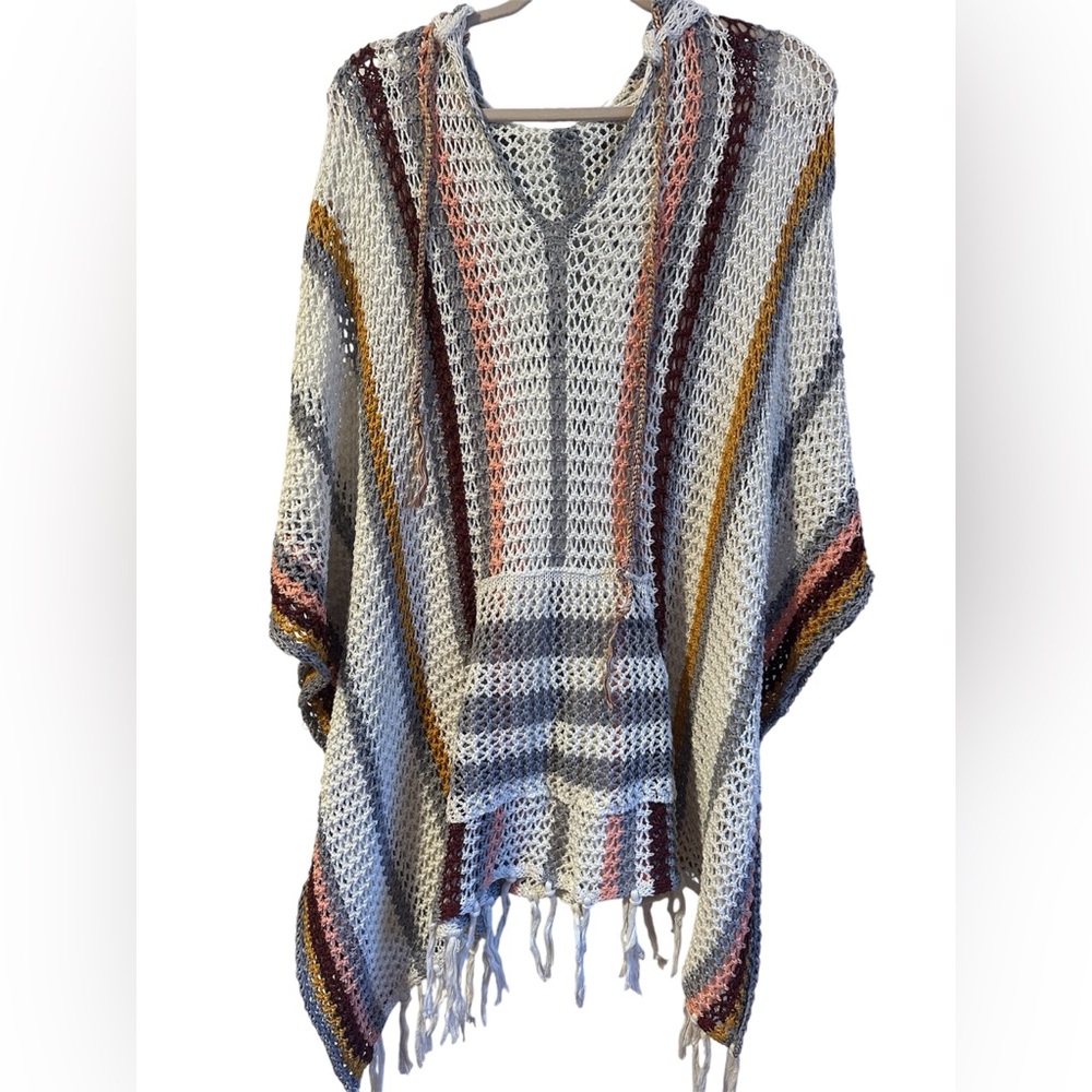 Time n tru multicolor fringe open knit poncho women’s 2x-3x